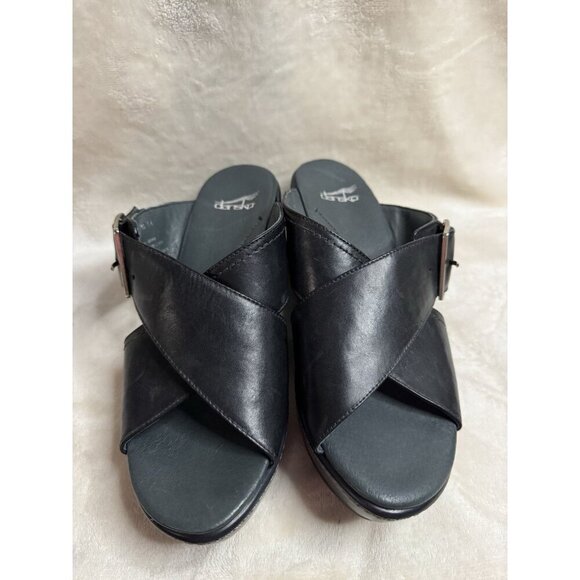 DANSKO Black Leather Chunky Wedge Cris-cross Strap Y2K Comfort Sz 40 US 9 - Picture 10 of 11